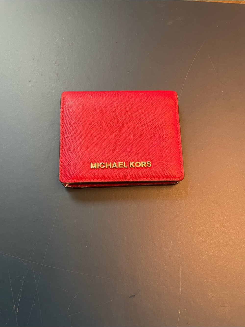 Michael Kors Red Saffiano Leather Card Holder/Wallet with Gold Logo
